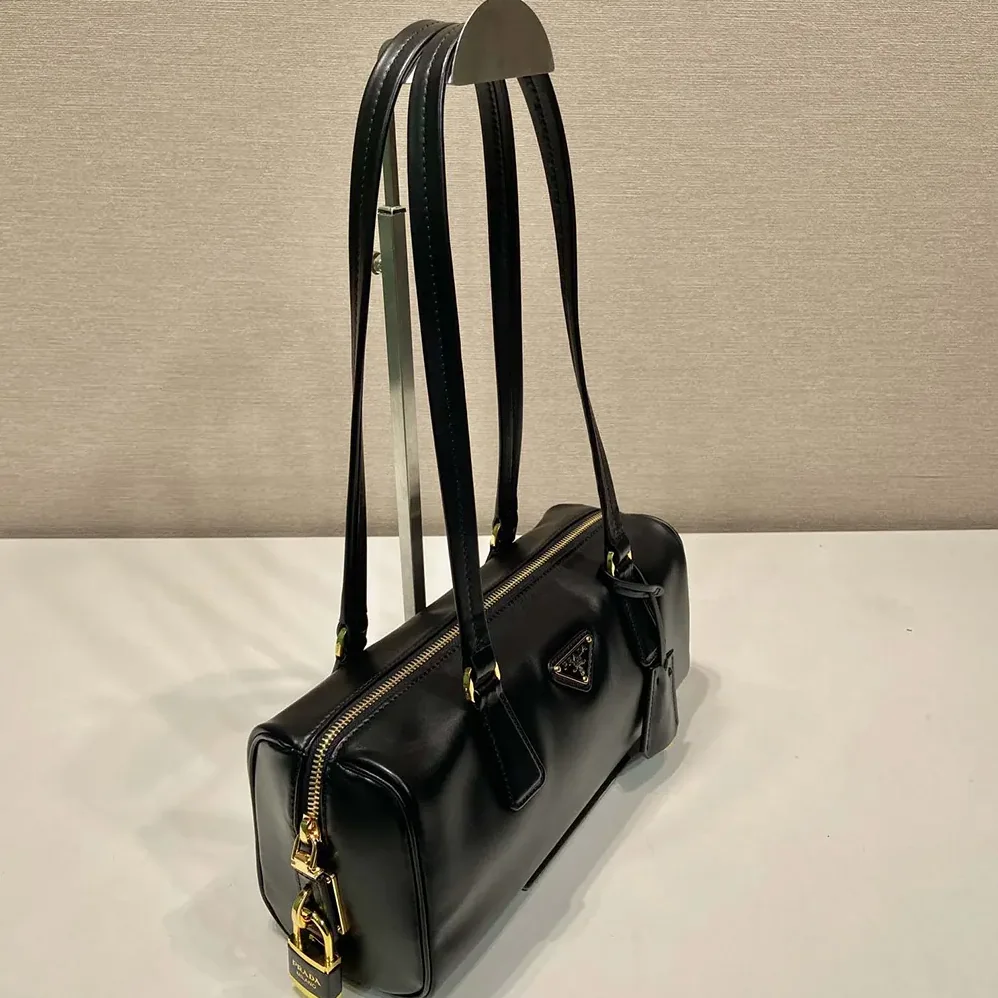 Prada Medium Leather Top-handle Bag with Padlock for Women in Black