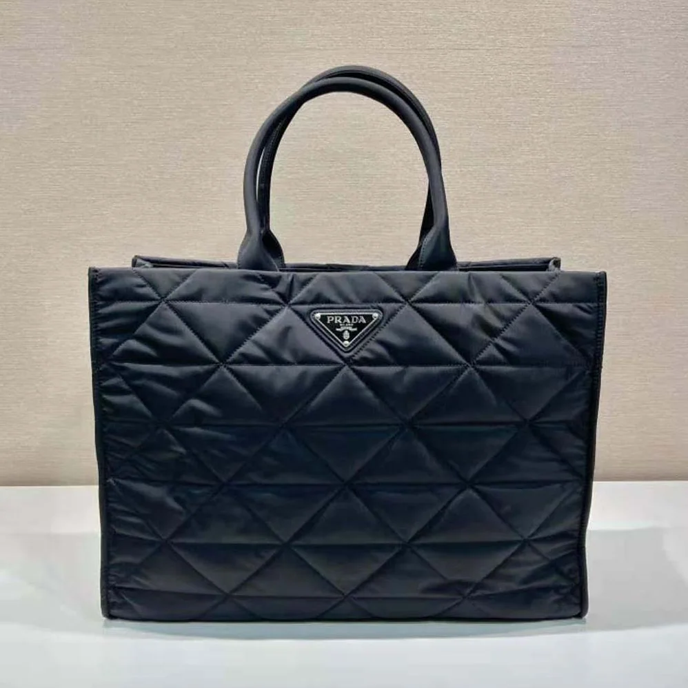 Prada Re-Nylon Shopping Bag with Topstitching for Women
