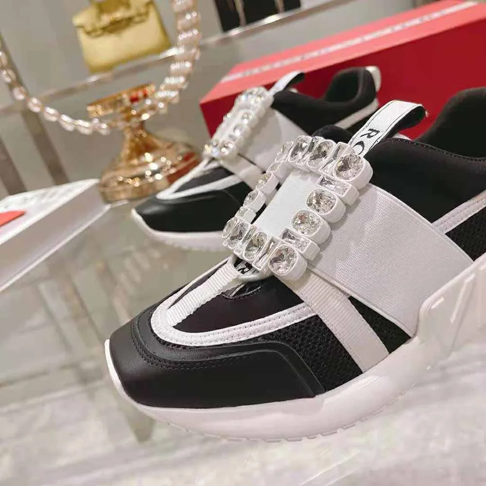Roger Vivier Viv Go Rhinestone Buckle Sneakers in Technical Fabrics for Women in Black