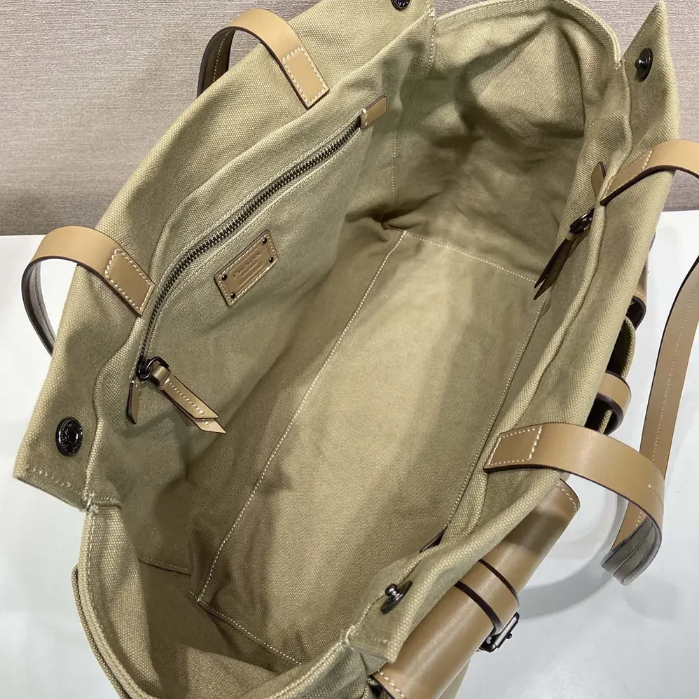 Prada Route Canvas and Leather Tote Bag for Women