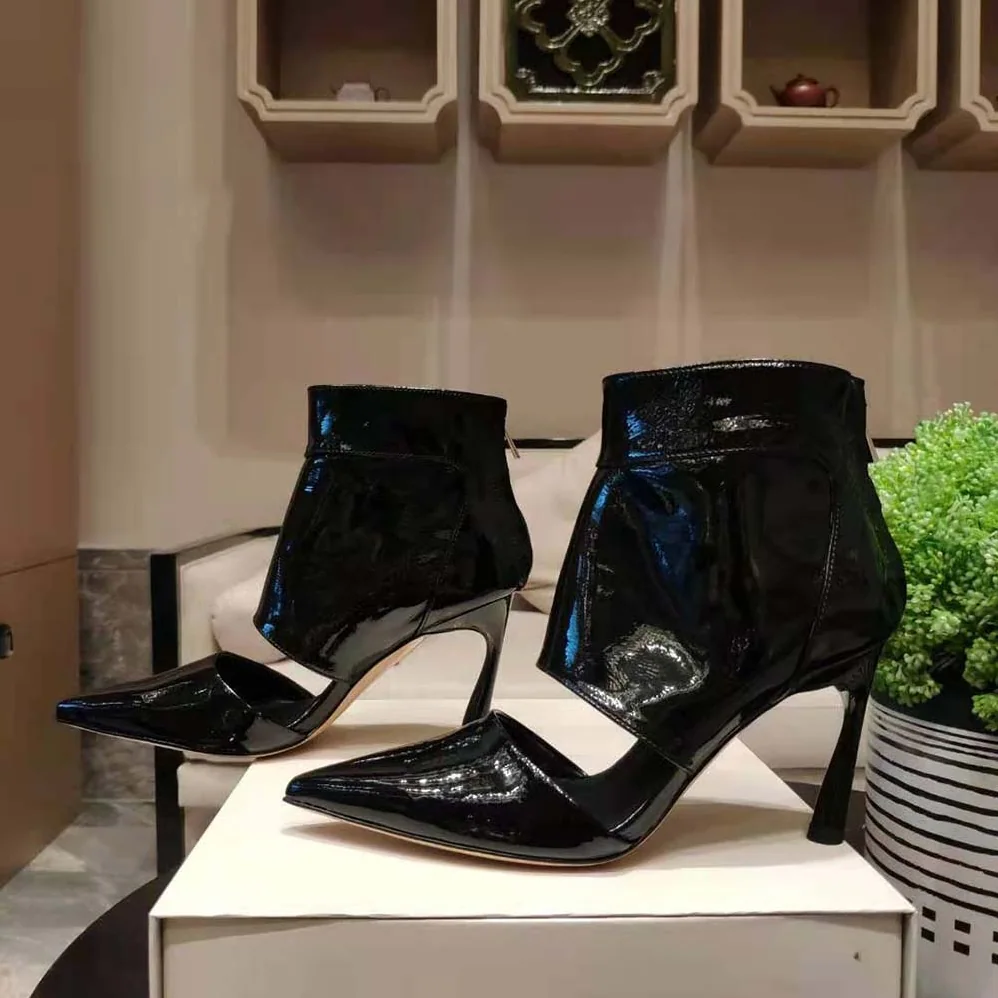 Jimmy Choo Tara 100 Black Naplack Cut Out Ankle Boots for Women Jimmy Choo Tara 100 Black Naplack Cut Out Ankle Boots for Women