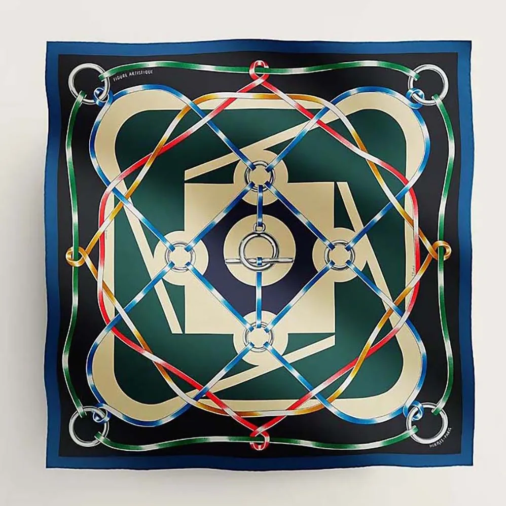 Hermes Figure Artistique Scarf 90 for Women in Green Hermes Figure Artistique Scarf 90 for Women in Green