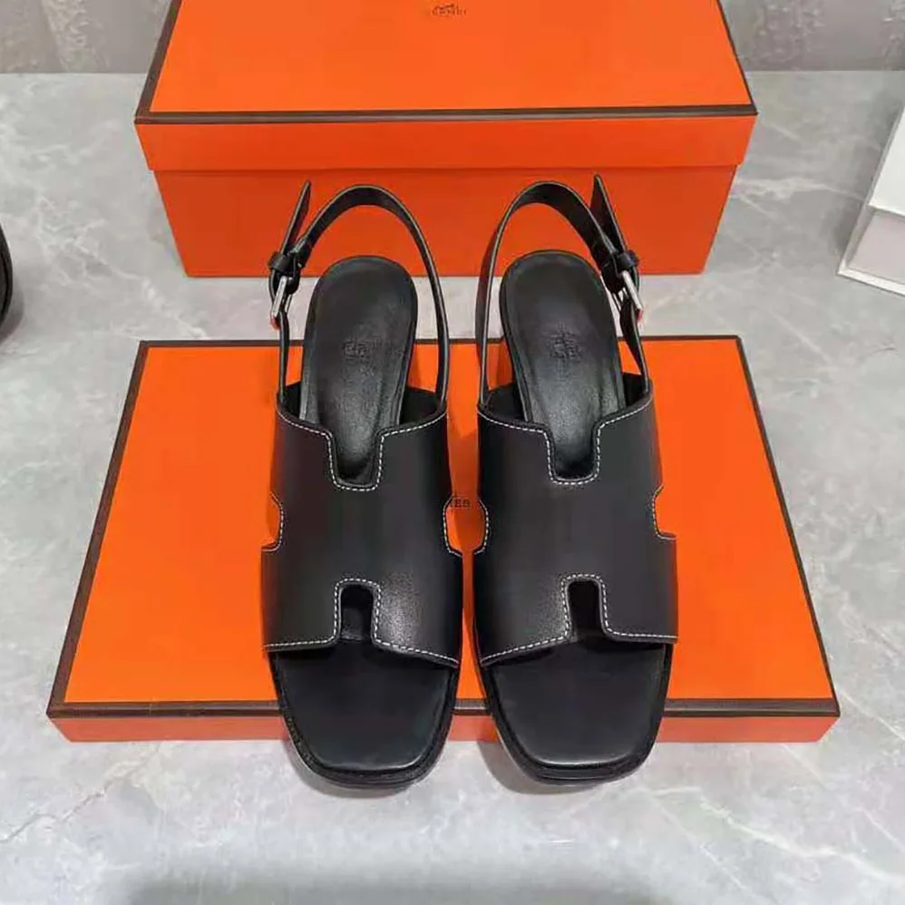 Hermes Elbe 60 Sandal in Calfskin Leather for Women in Black Hermes Elbe 60 Sandal in Calfskin Leather for Women in Black