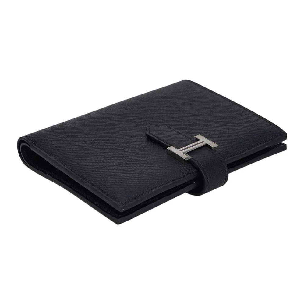 Hermes Bearn Compact Wallet Black Palladium Hardware Epsom Leather