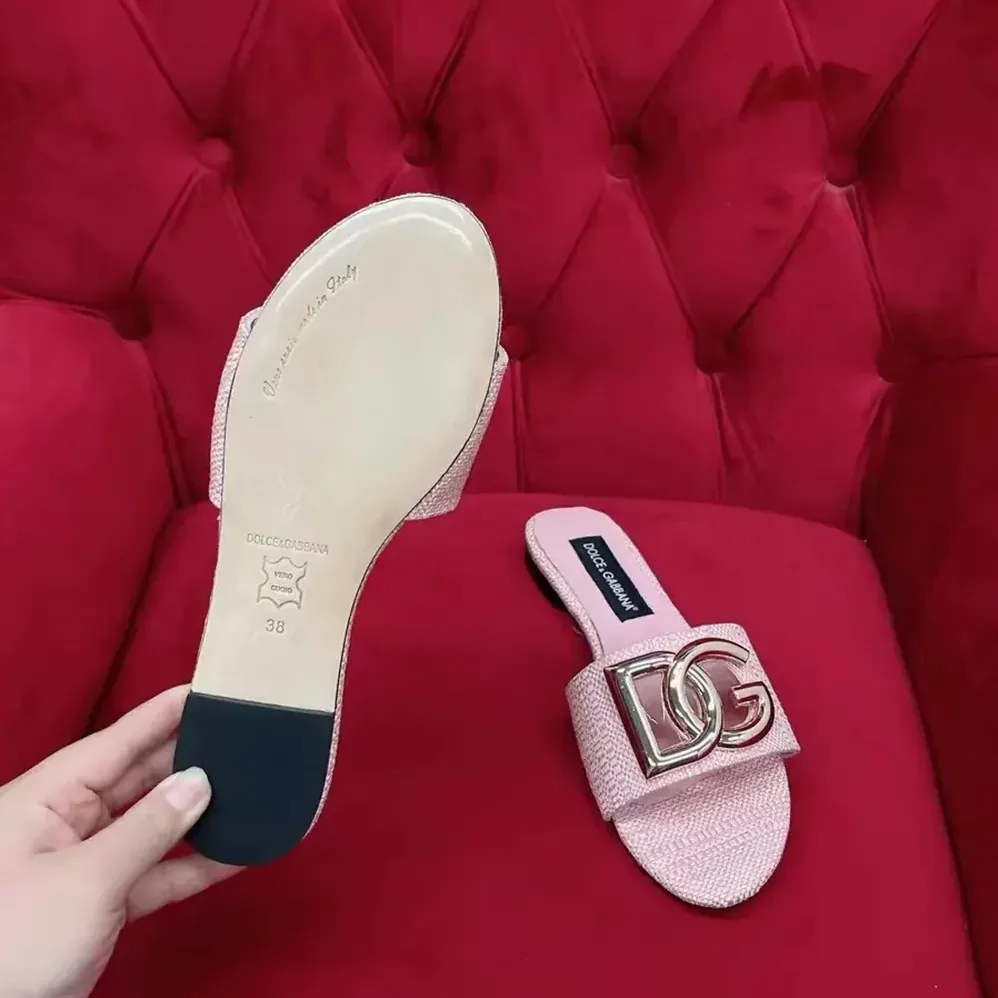Dolce Gabbana D&G Raffia Sliders for Women in Pink