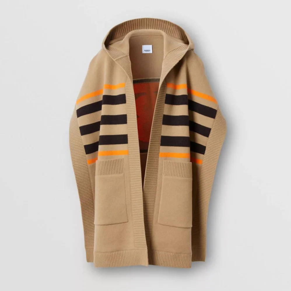 Burberry Monogram Motif Lntarsia Wool Cashmere Blend Cape for Women in Brown Burberry Monogram Motif Lntarsia Wool Cashmere Blend Cape for Women in Brown