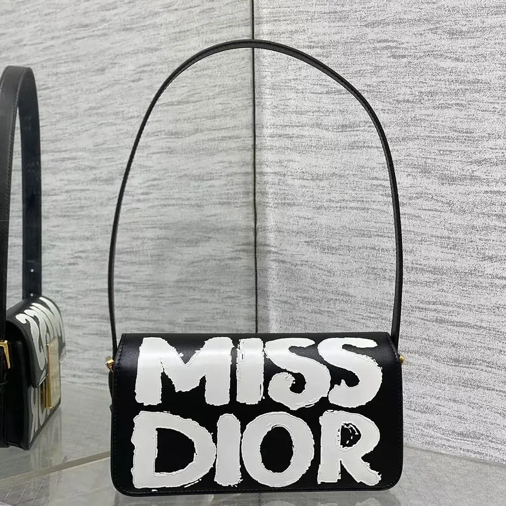Dior Miss Dior Flap Bag Black and White Miss Dior Graffiti Printed Calfskin for Women
