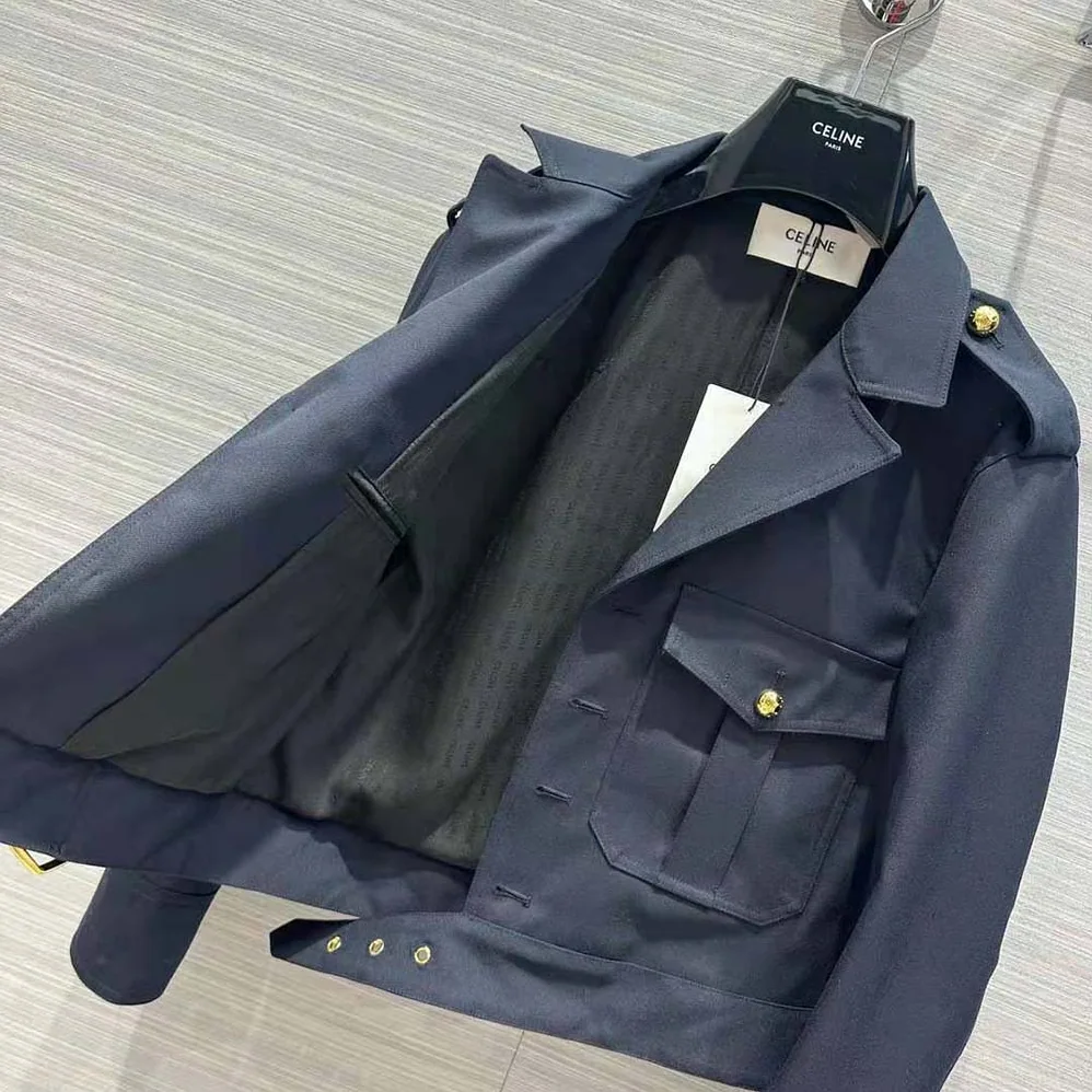 Celine Cropped Saharienne Jacket in Diagonal Wool for Women