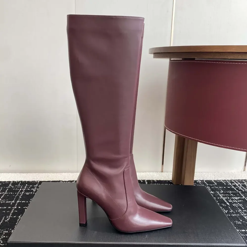 Saint Laurent YSL Francoise Boots In Smooth Leather for Women in Maroon