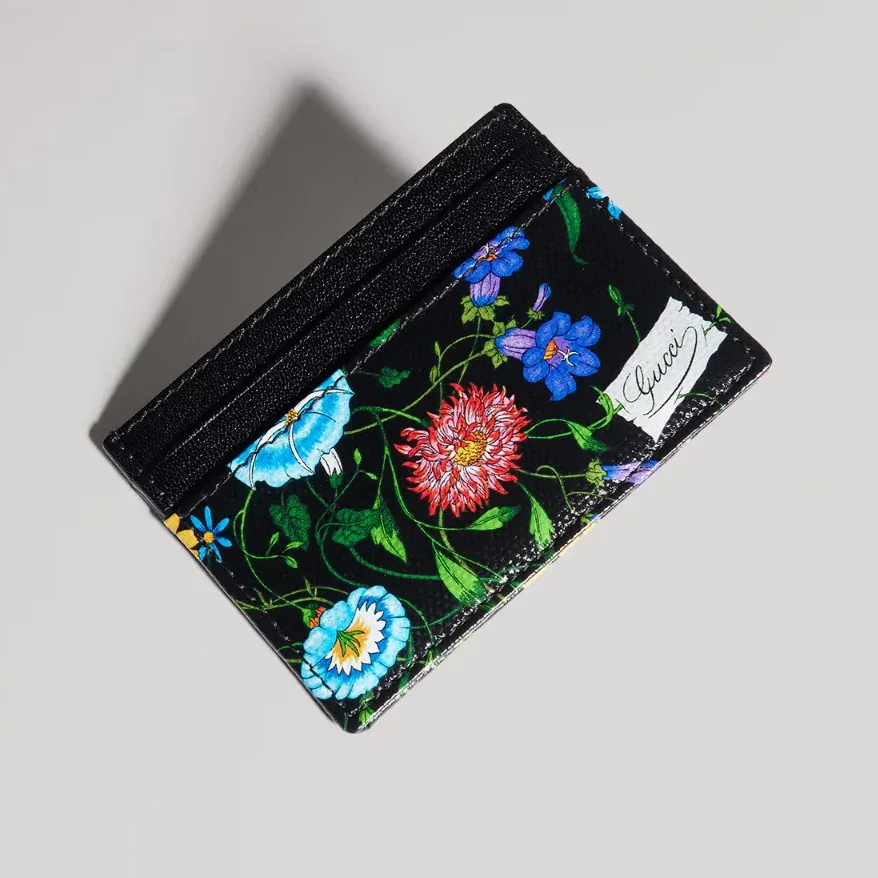 Gucci Flora Motif Card Case / Black/ Multicolor Palladium Hardware ? FAF8S 1055 Gucci Flora Motif Card Case / Black/ Multicolor Palladium Hardware ? FAF8S 1055