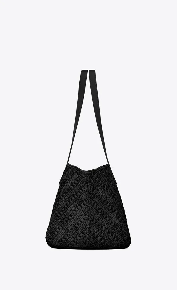 Saint Laurent Panier Small In Raffia And Vegetable-Tanned Black 15 Inches/