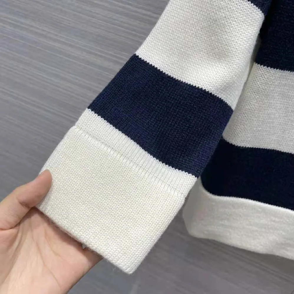 Dior Sweater Navy Blue and Ecru Dior Marinière Wool and Cashmere Knit for Women
