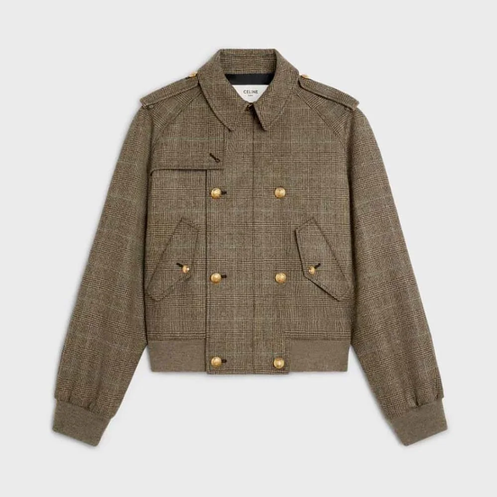 Celine Bomber Jacket in Prince of Wales Flannel for Women Celine Bomber Jacket in Prince of Wales Flannel for Women