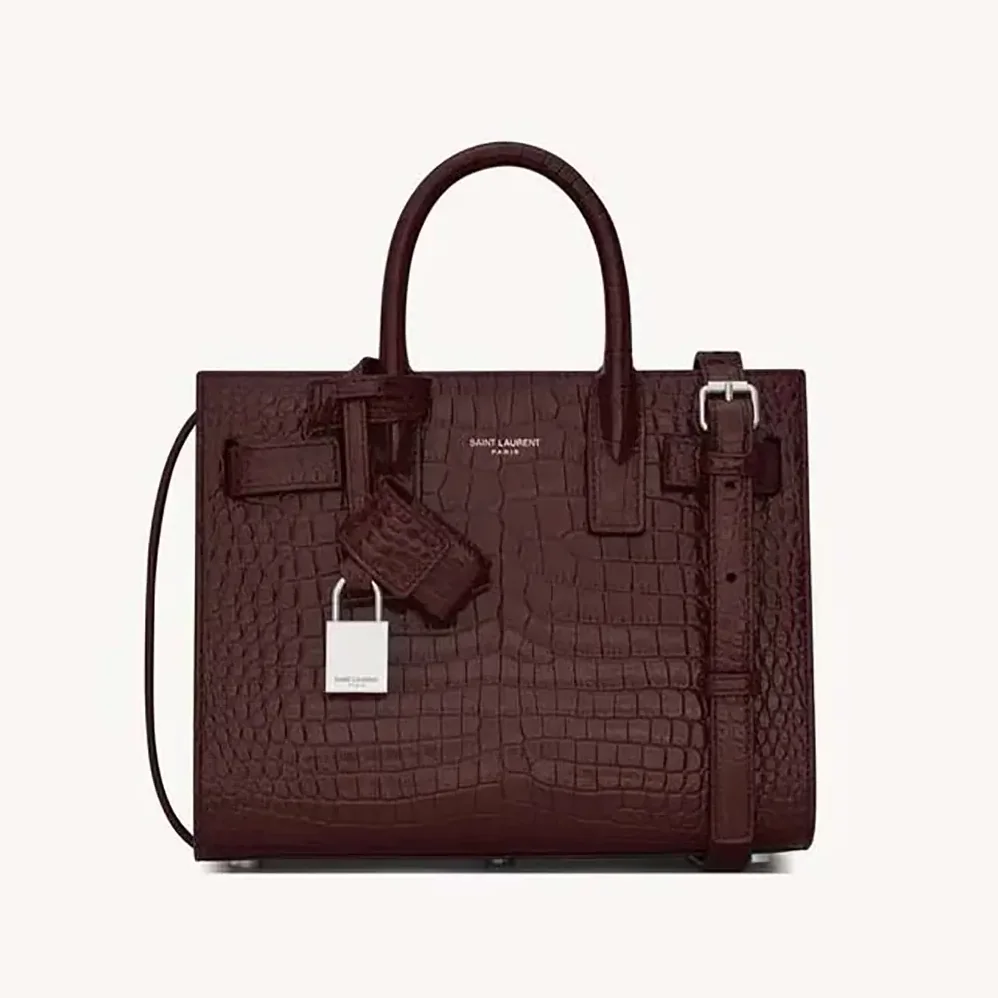 Saint Laurent YSL Sac De Jour in Crocodile Embossed Leather Nano for Women in Maroon Saint Laurent YSL Sac De Jour in Crocodile Embossed Leather Nano for Women in Maroon