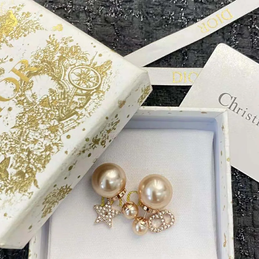 Dior Tribales Earrings Pink-Finish Metal with Pink Resin Pearls for Women Dior Tribales Earrings Pink-Finish Metal with Pink Resin Pearls for Women