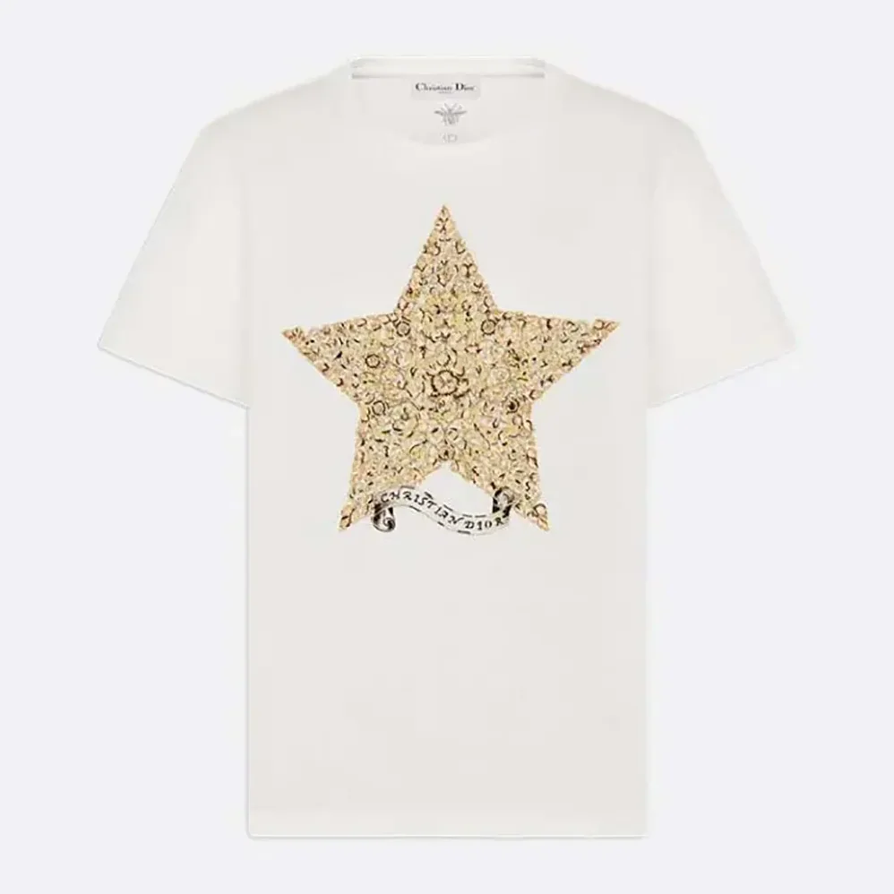 Dior Embroidered T-Shirt White Cotton and Linen Jersey for Women Dior Embroidered T-Shirt White Cotton and Linen Jersey for Women