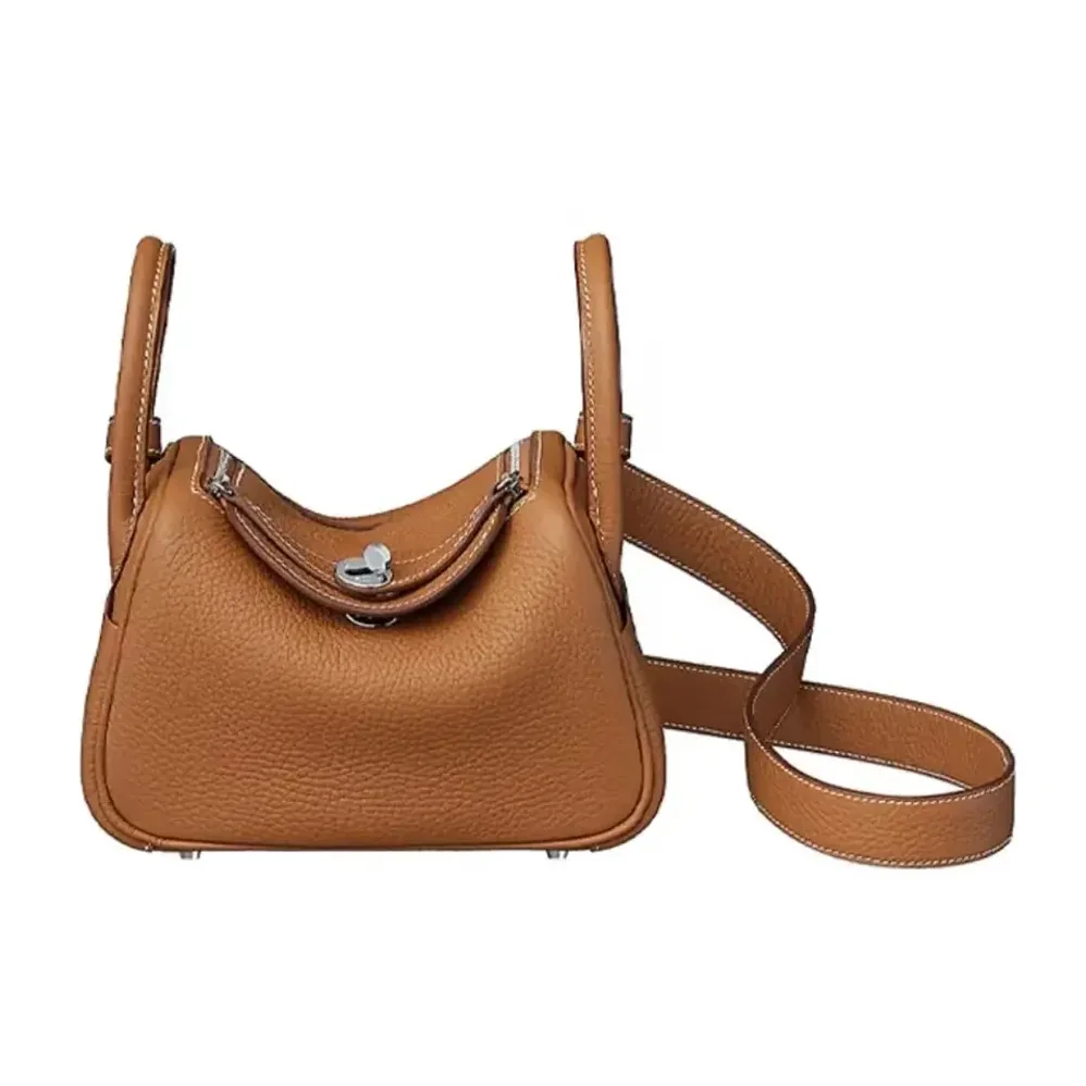 Hermes Lindy Mini 19 in Clemence Leather for Women in Brown/Silver