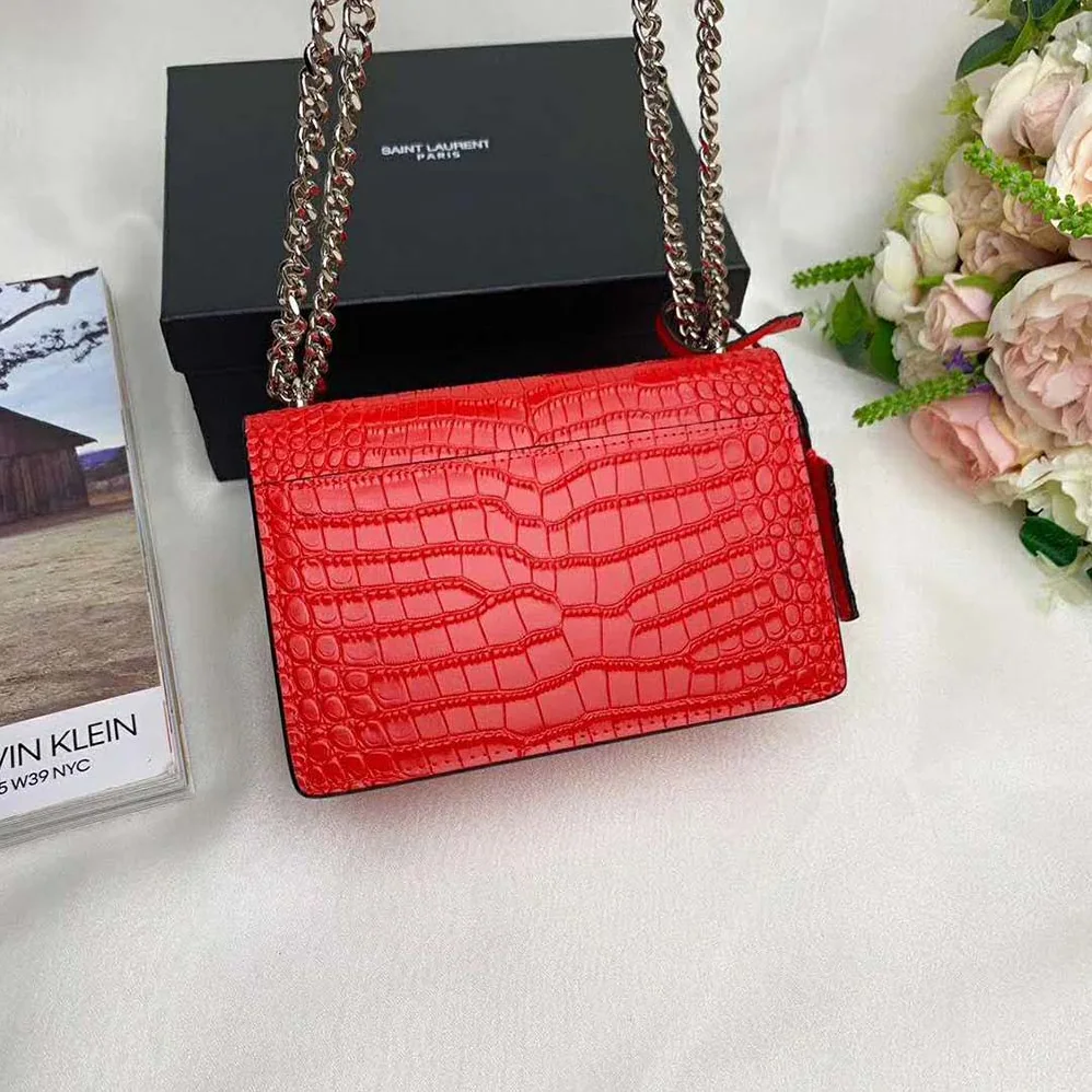 Saint Laurent YSL Sunset Medium Crocodile Embossed Shiny for Women in Red