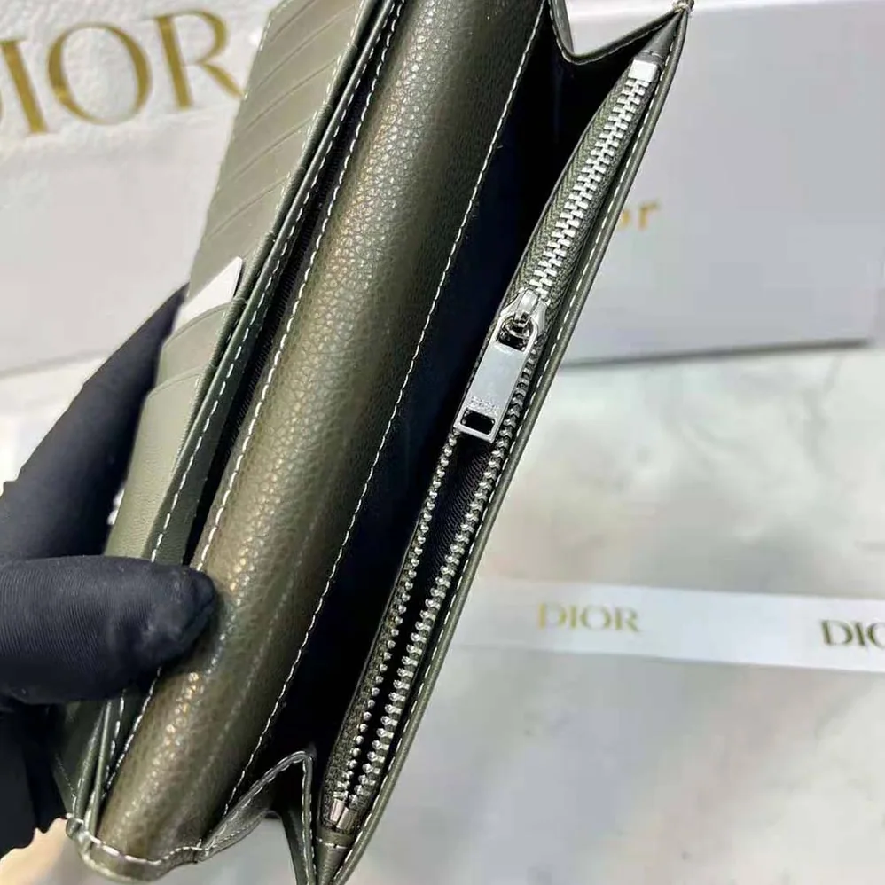 Dior Vertical Long Wallet Olive Grained Calfskin with CD Icon Signature for Men Dior Vertical Long Wallet Olive Grained Calfskin with CD Icon Signature for Men