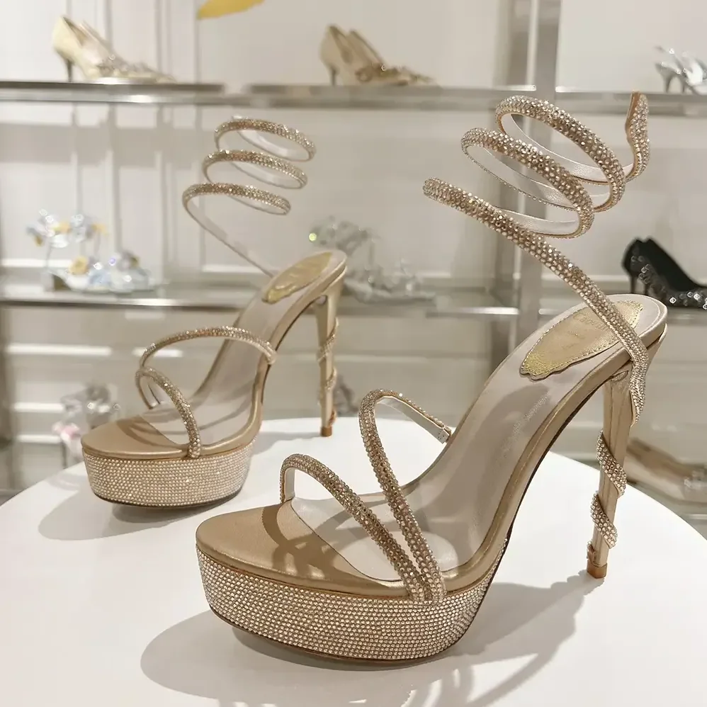 Rene Caovilla Margot Crystal Beige Platform Sandal 130 for Women Rene Caovilla Margot Crystal Beige Platform Sandal 130 for Women