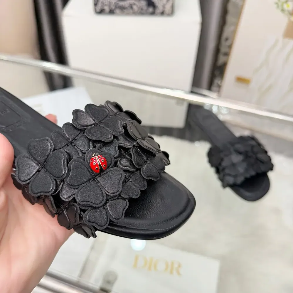 Dior Bloom Slide Black Dior Clover Embroidered Lambskin for Women
