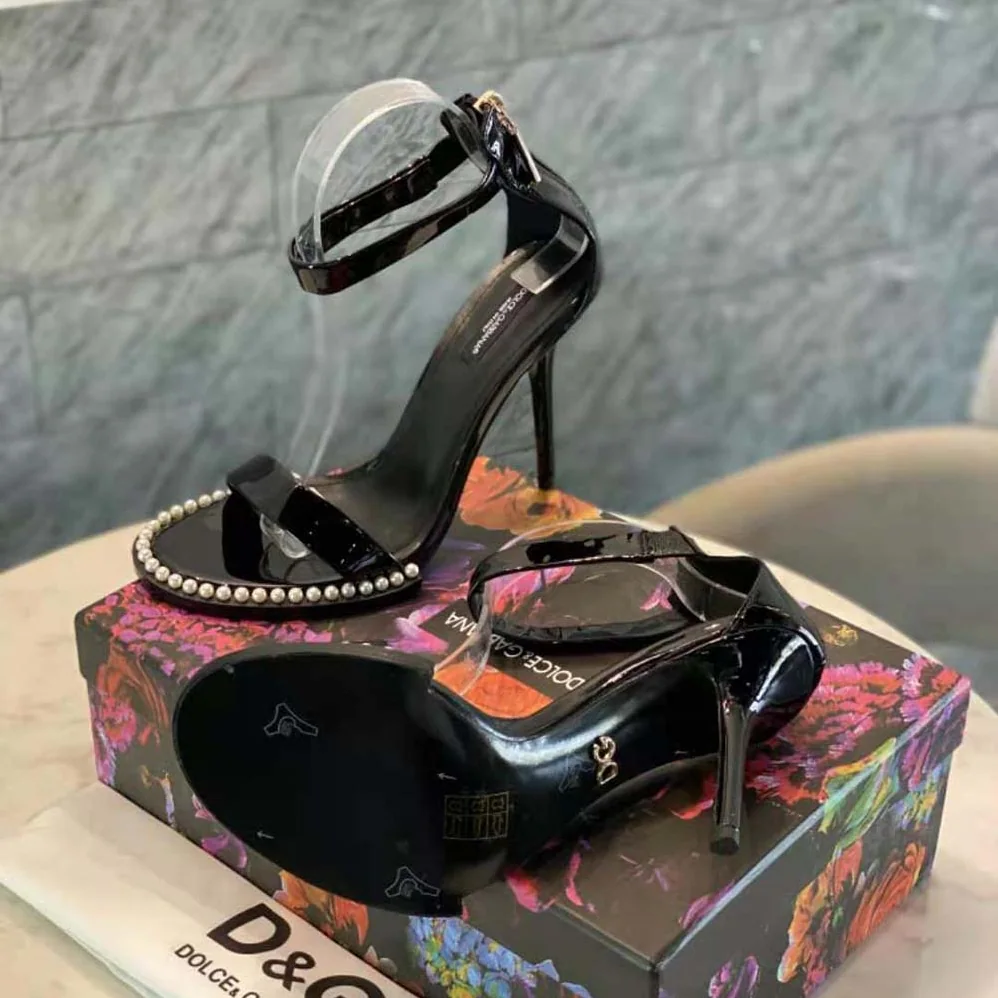 Dolce Gabbana D&G Patent Leather Sandals with Pearls for Women Dolce Gabbana D&G Patent Leather Sandals with Pearls for Women