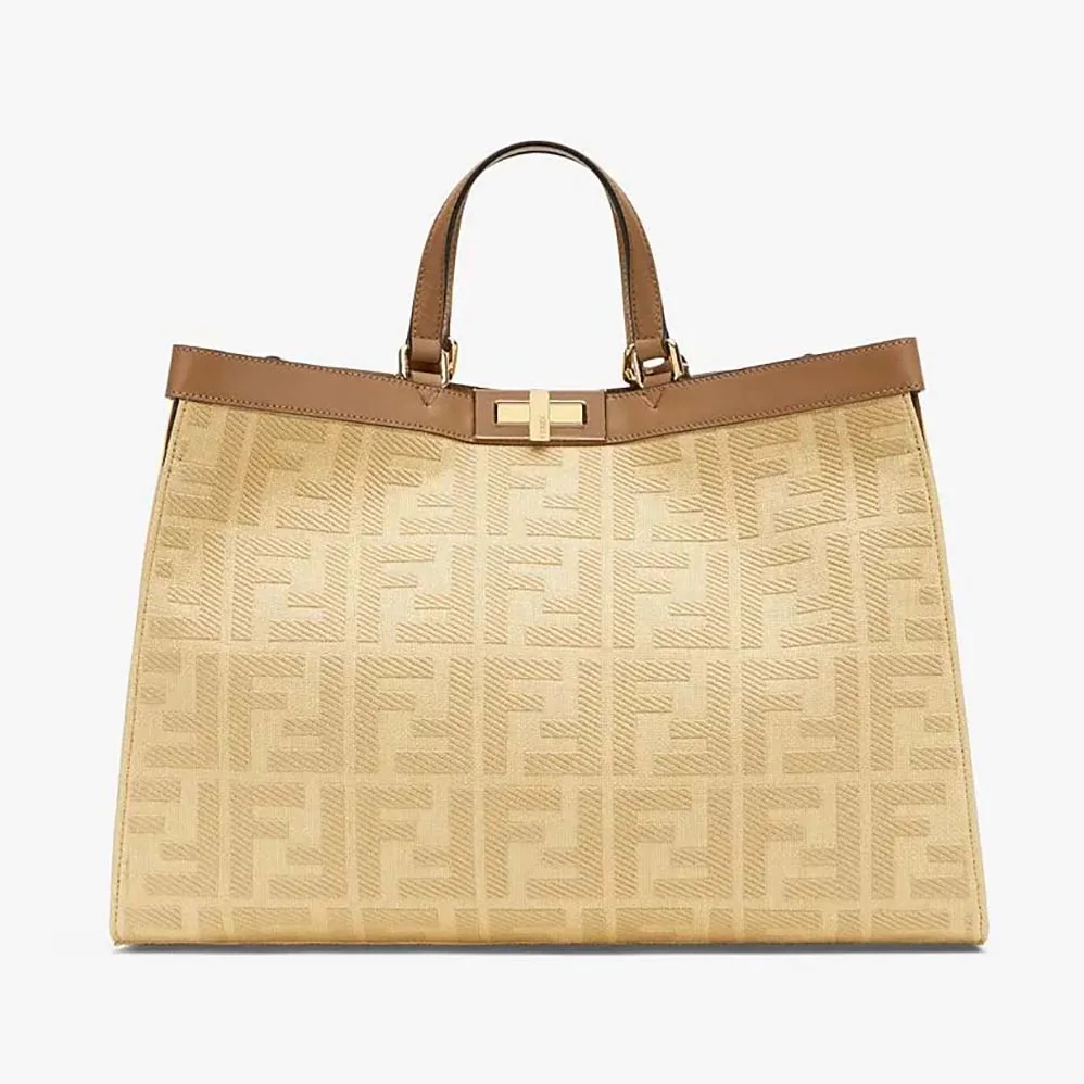 Fendi Peekaboo X for Women in Tote Beige Canvas Bag