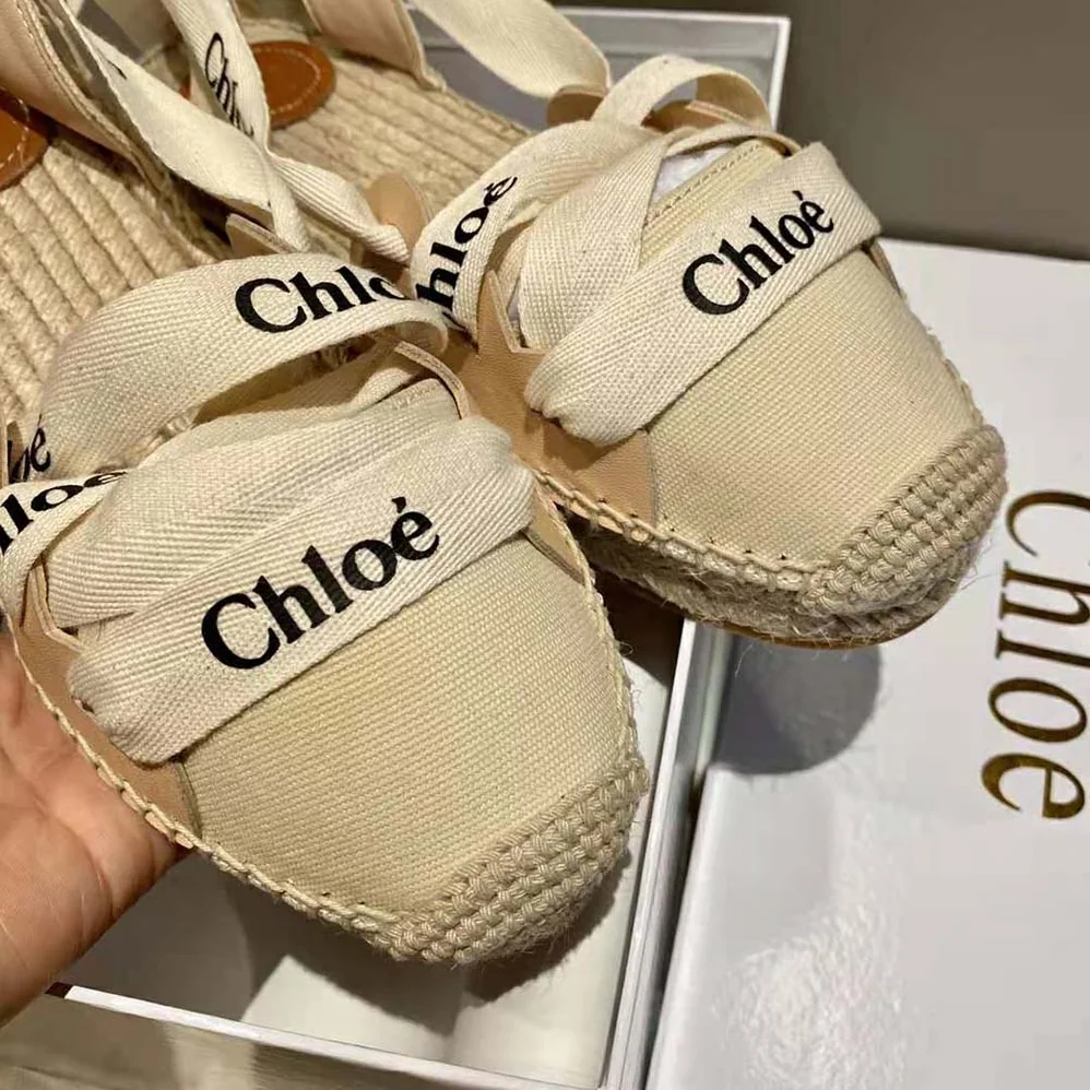 Chloe Lngrid Lace-up Espadrilles in Canvas and Calfskin for Women Chloe Lngrid Lace-up Espadrilles in Canvas and Calfskin for Women