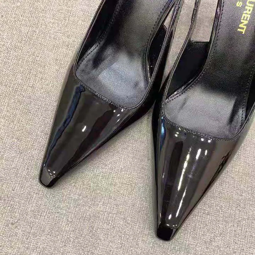 Saint Laurent YSL Lee Slingback Pumps in Glazed Leather for Women in Black Saint Laurent YSL Lee Slingback Pumps in Glazed Leather for Women in Black