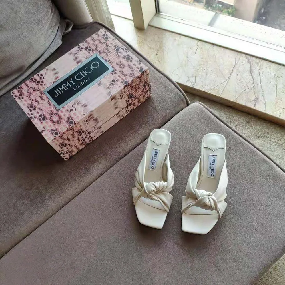 Jimmy Choo Avenue 50 Latte Nappa Leather Mules for Women in White Jimmy Choo Avenue 50 Latte Nappa Leather Mules for Women in White