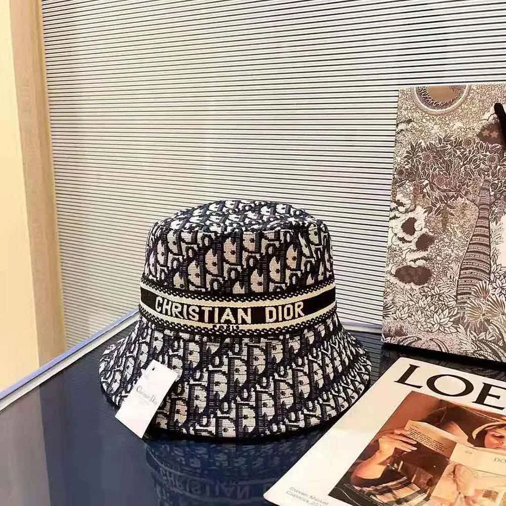 Dior D-Oblique Small Brim Bucket Hat Navy Blue Cotton for Women Dior D-Oblique Small Brim Bucket Hat Navy Blue Cotton for Women