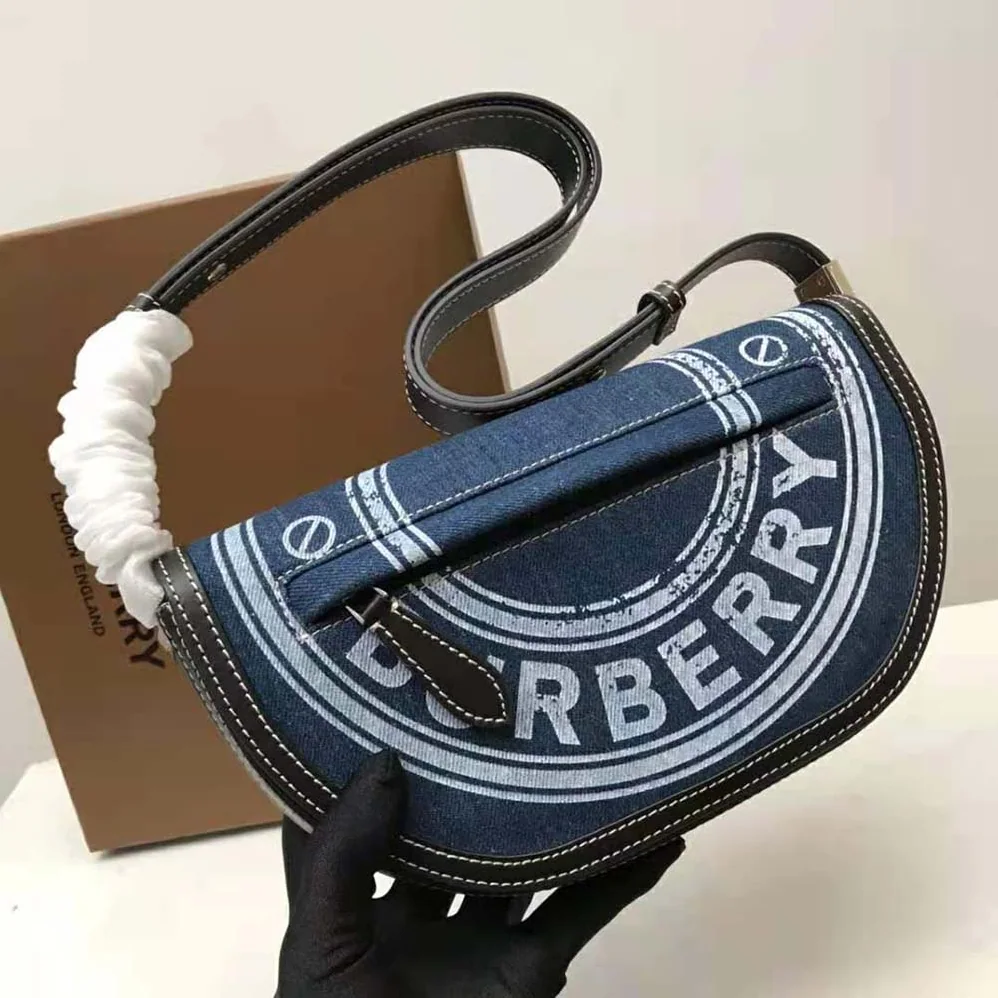 Burberry Small Logo Graphic Denim and Leather Olympia Bag for Women Burberry Small Logo Graphic Denim and Leather Olympia Bag for Women