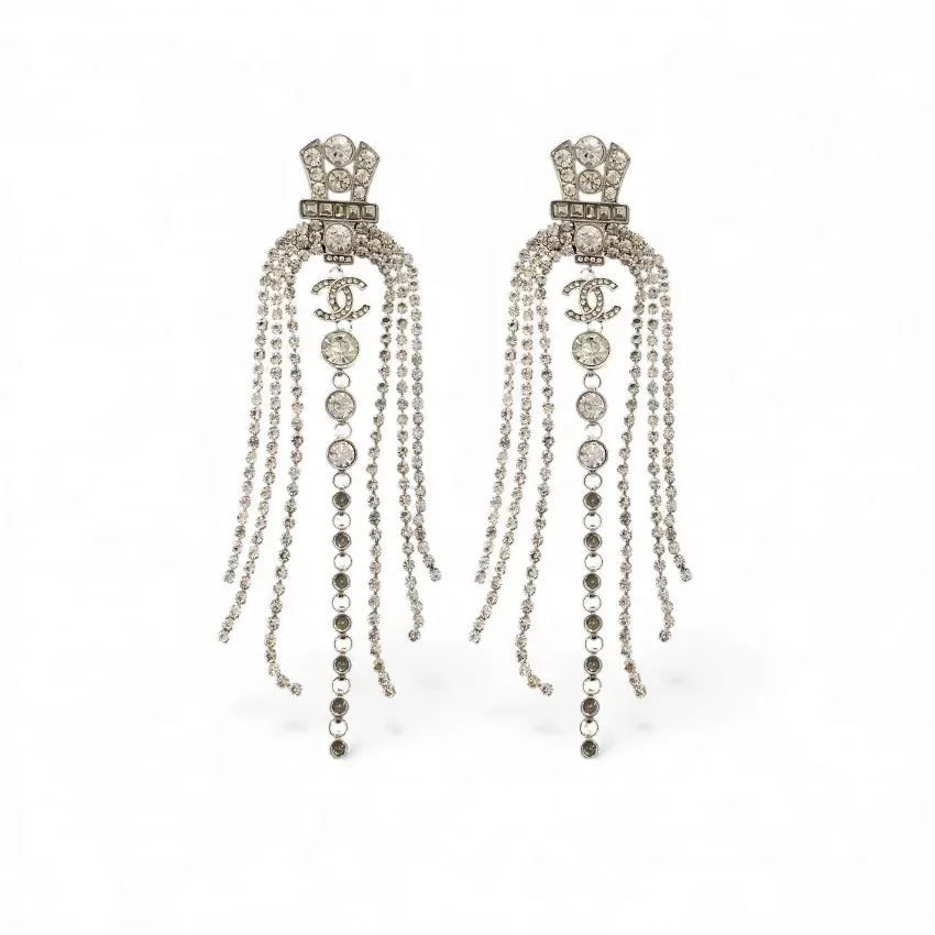 Chanel Tassel Claw Chain Earrings Silver Chanel Tassel Claw Chain Earrings Silver