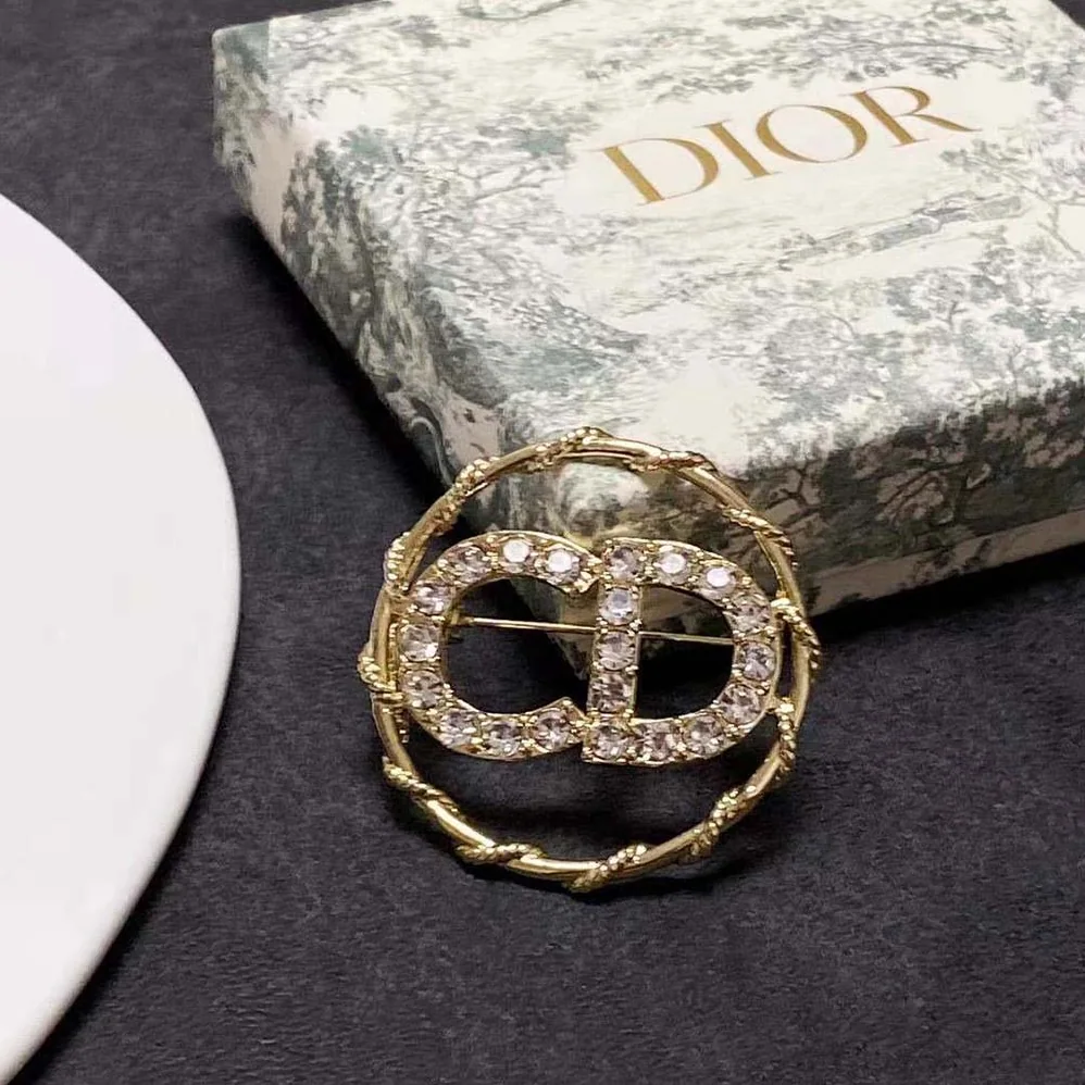 Dior Clair D Lune Brooch Gold-Finish Metal and White Crystals for Women