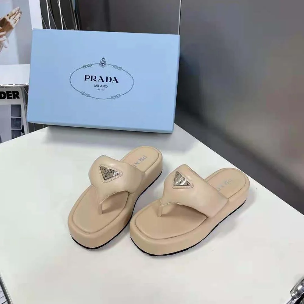 Prada Soft Padded Nappa Leather Thong Wedge Sandals for Women