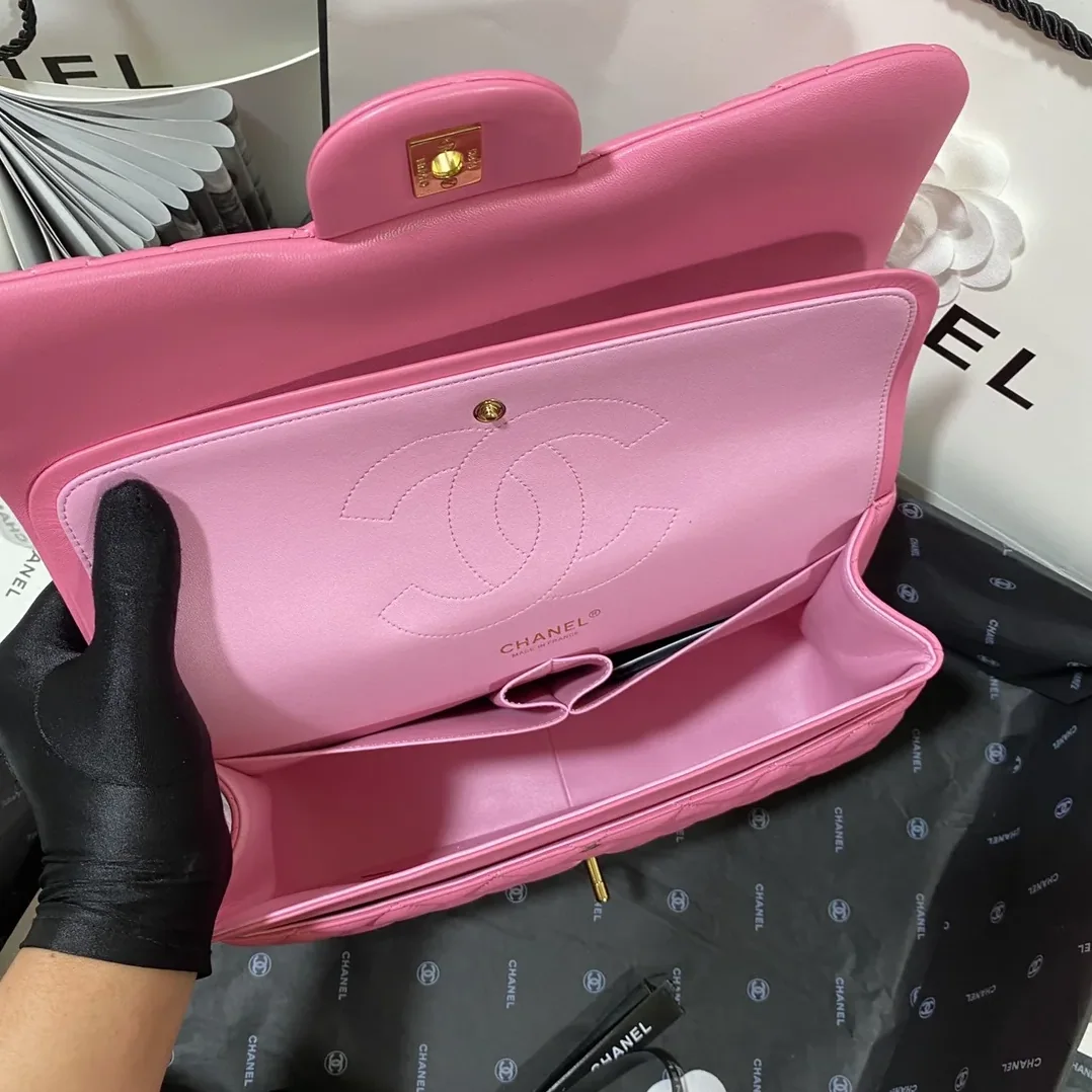 Chanel Classic Flap Bag Large Crossbody in Pink Gold Hardware
