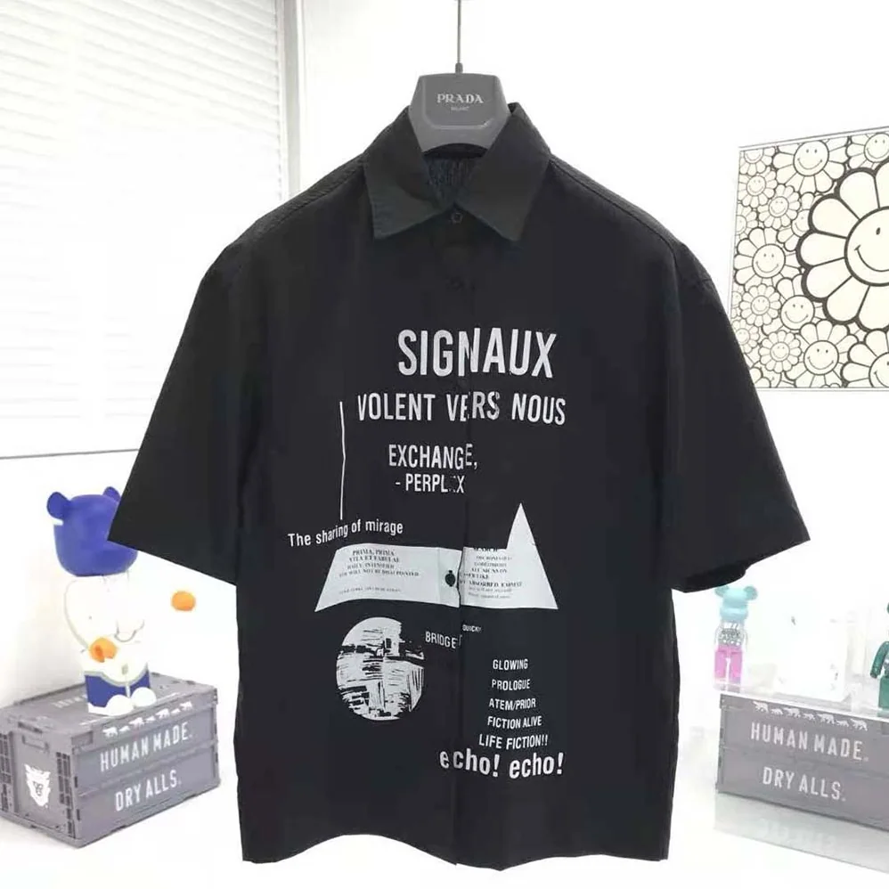 Prada Short-sleeve Cotton Shirt for Women in Black Prada Short-sleeve Cotton Shirt for Women in Black