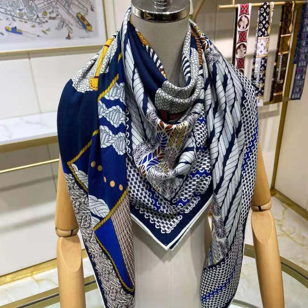Hermes Dressage Tressage Shawl 140 for Women in Navy Hermes Dressage Tressage Shawl 140 for Women in Navy