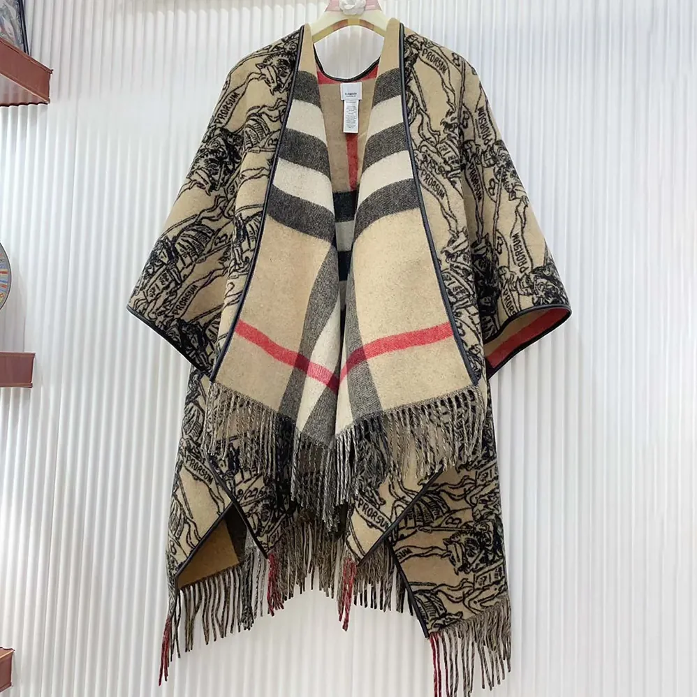 Burberry Reversible EKD Check Wool Cape for Women in Brown