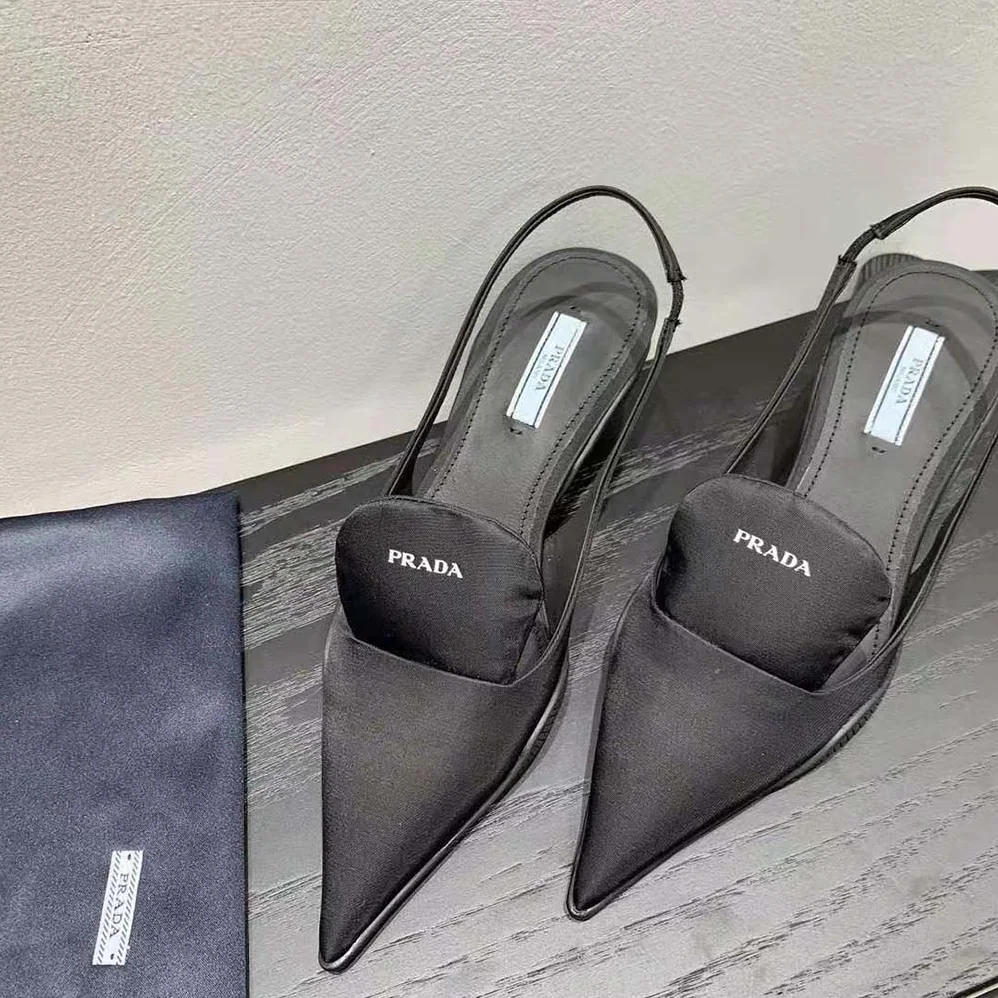 Prada Nylon Gabardine Slingback Pumps for Women in Black Prada Nylon Gabardine Slingback Pumps for Women in Black