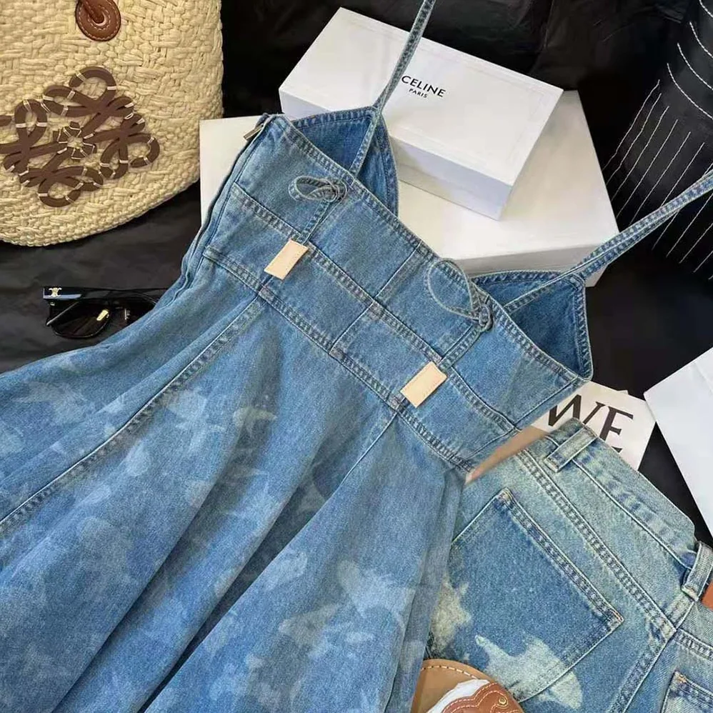 Loewe Fish Strappy Dress in Denim for Women