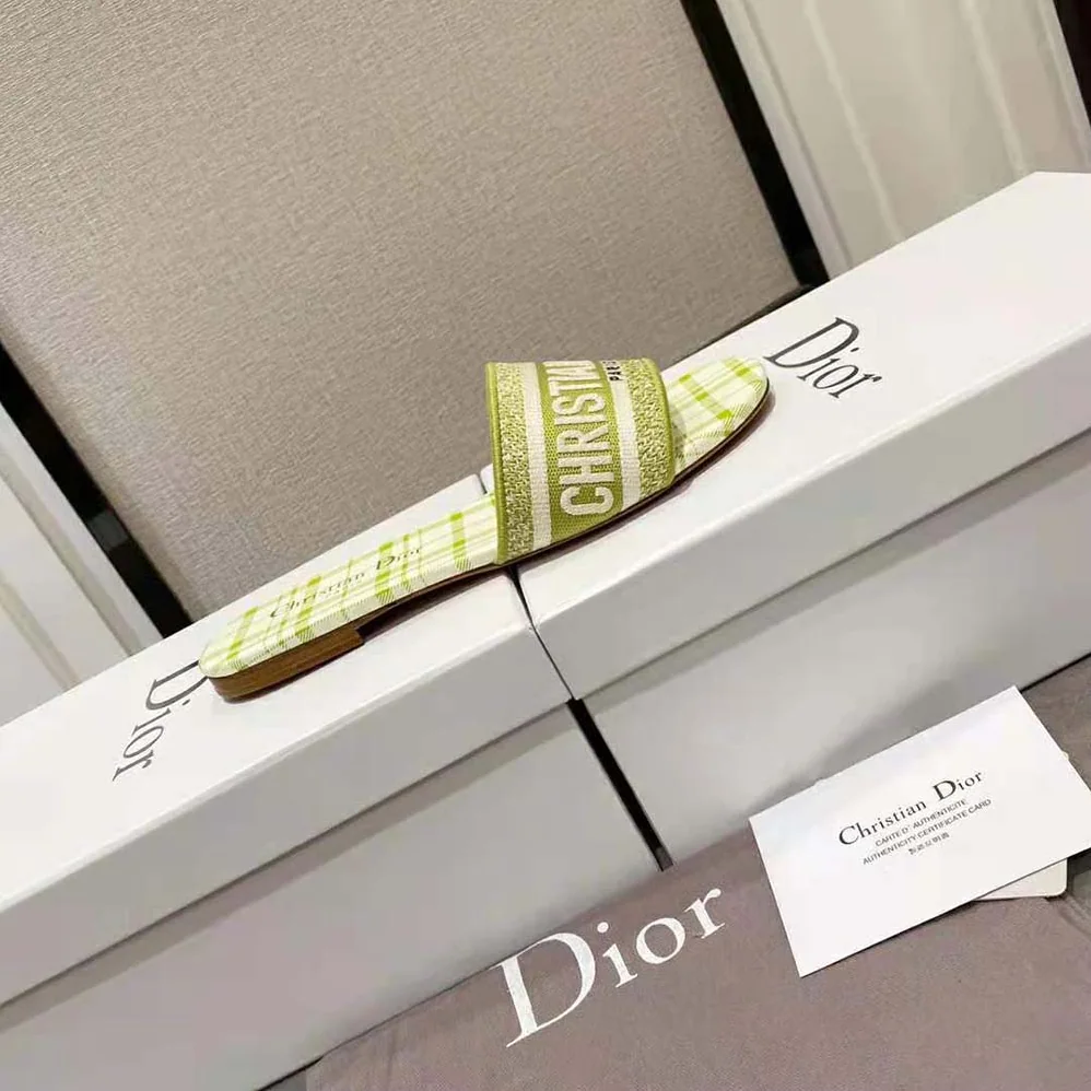 Dior Dway Slide Lime Check n Dior Embroidered Cotton for Women