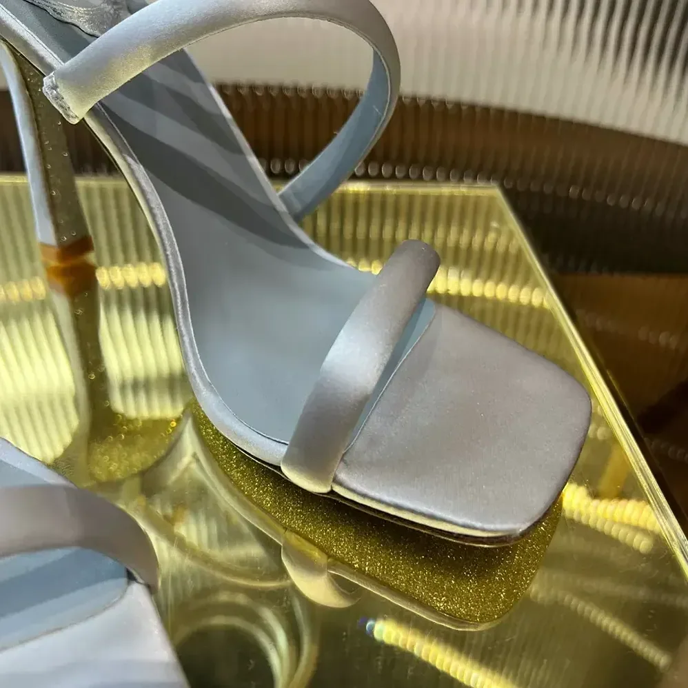 Rene Caovilla Cleopatra Silver Satin Sandal 105 for Women Rene Caovilla Cleopatra Silver Satin Sandal 105 for Women