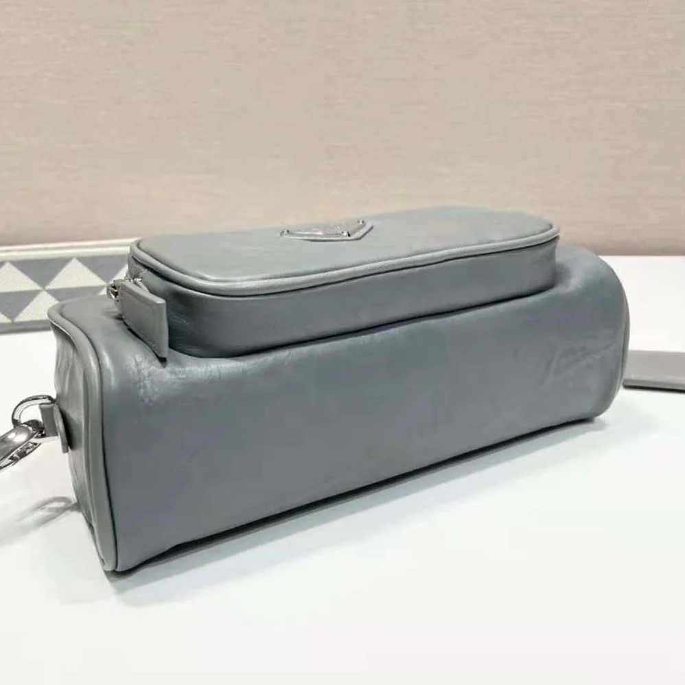 Prada Nappa Antique Leather Multi-Pocket Shoulder Bag for Women in Gray