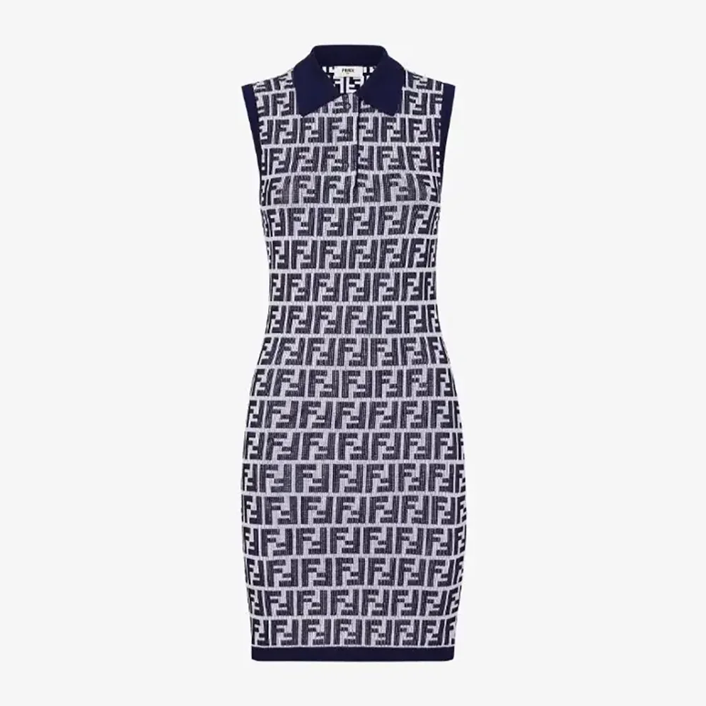 Fendi Navy Blue FF Cotton Dress for Women Fendi Navy Blue FF Cotton Dress for Women
