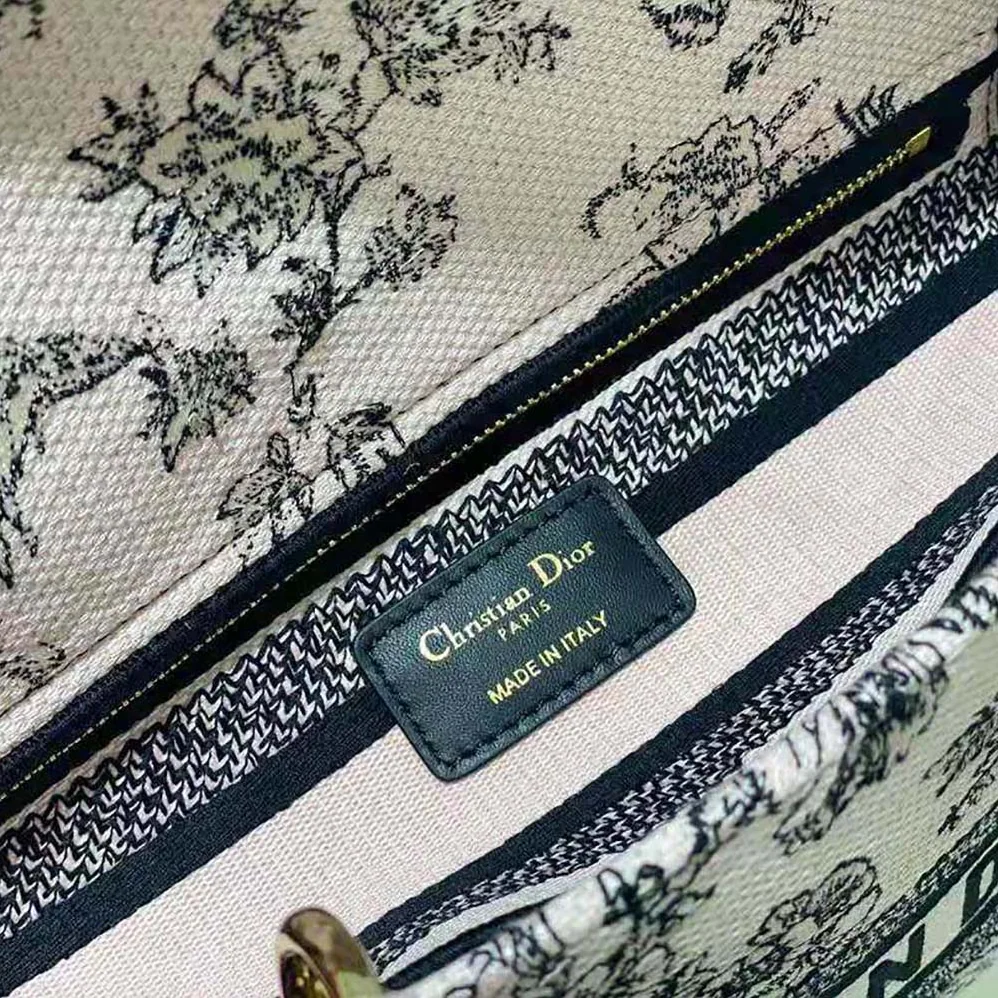 Dior Medium Lady D-lite Bag Powder Pink Dior Jardin Botanique Embroidery for Women