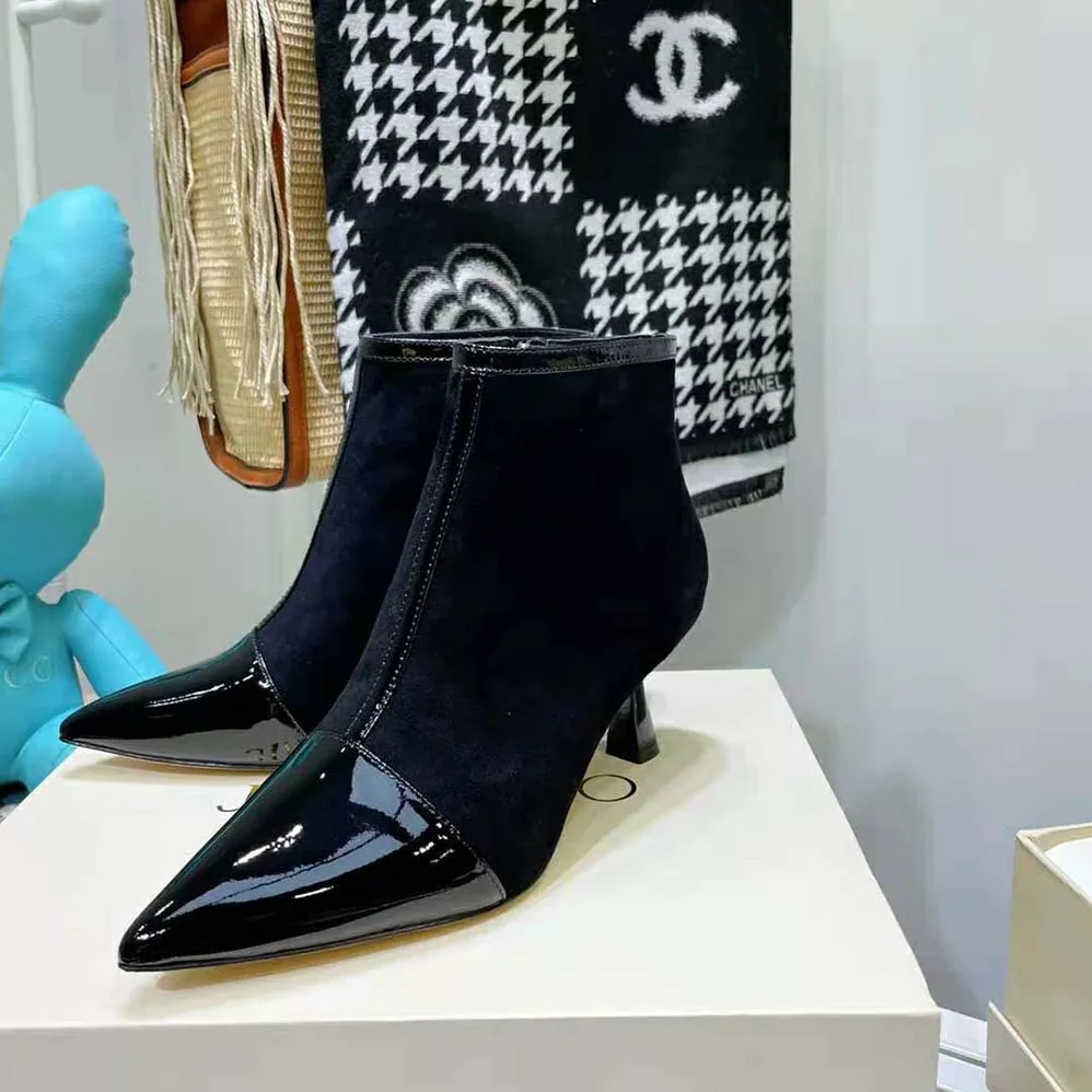 Jimmy Choo Kix/Z 65 Black Patent and Suede Ankle Boots for Women Jimmy Choo Kix/Z 65 Black Patent and Suede Ankle Boots for Women