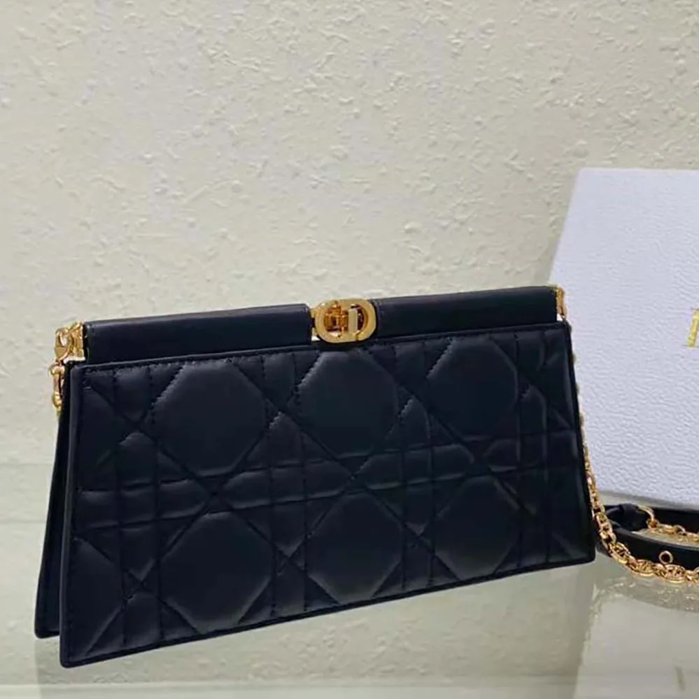 Dior Dior Caro Colle Noire Clutch with Chain Black Cannage Lambskin for Women