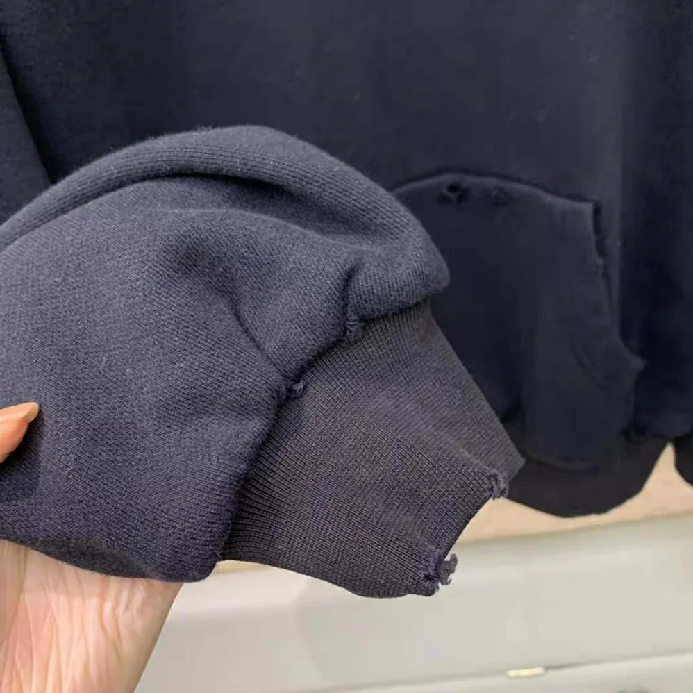 Dior Christian Dior Couture Hooded Sweatshirt Black Cotton Fleece with Dévoré Effect for Women Dior Christian Dior Couture Hooded Sweatshirt Black Cotton Fleece with Dévoré Effect for Women