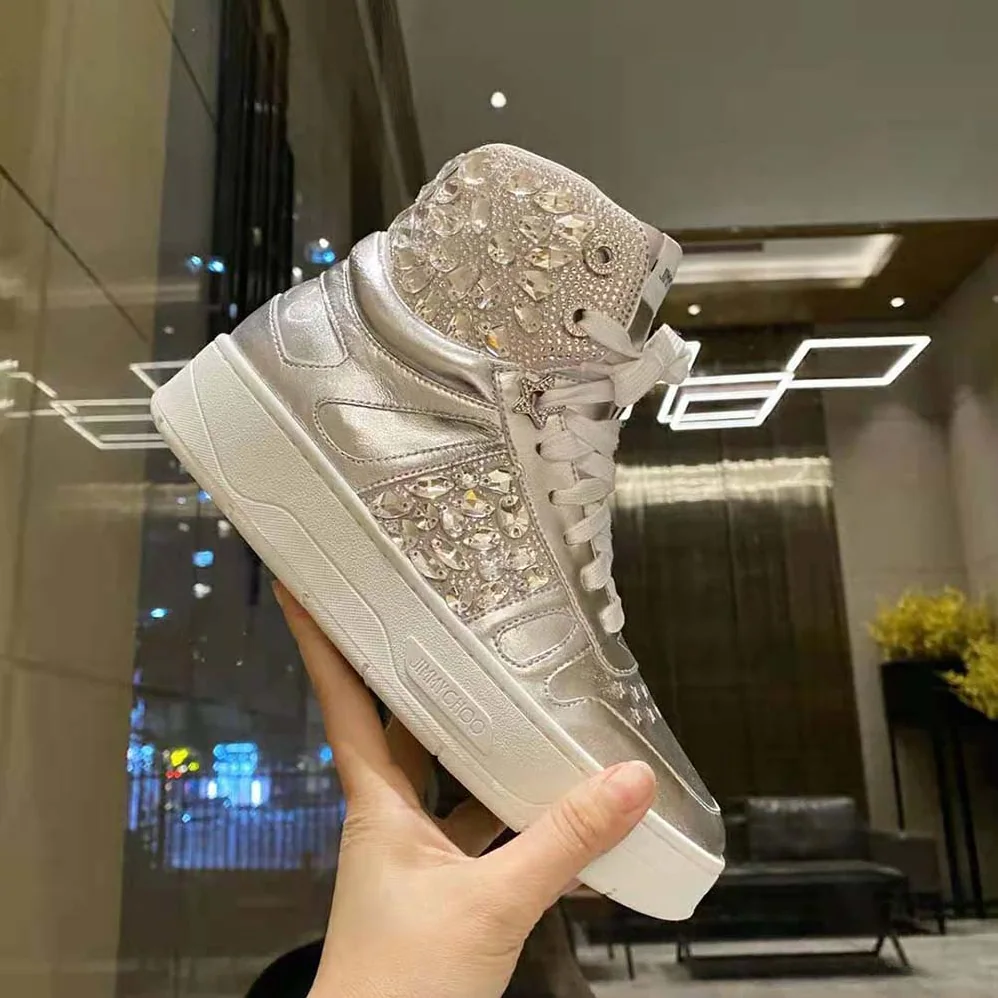 Jimmy Choo Hawaii Hi Top/F Silver Metallic Nappa High for Women in Top Trainers